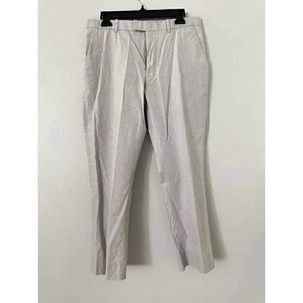 Perry Ellis Men's 30/26 White Portfolio Plaid Dress Slacks Slim Fit